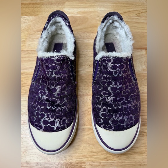 Genuine COACH Logo Purple Shearling Slip On Sneakers - Women’s Size 8.5 - Picture 1 of 7